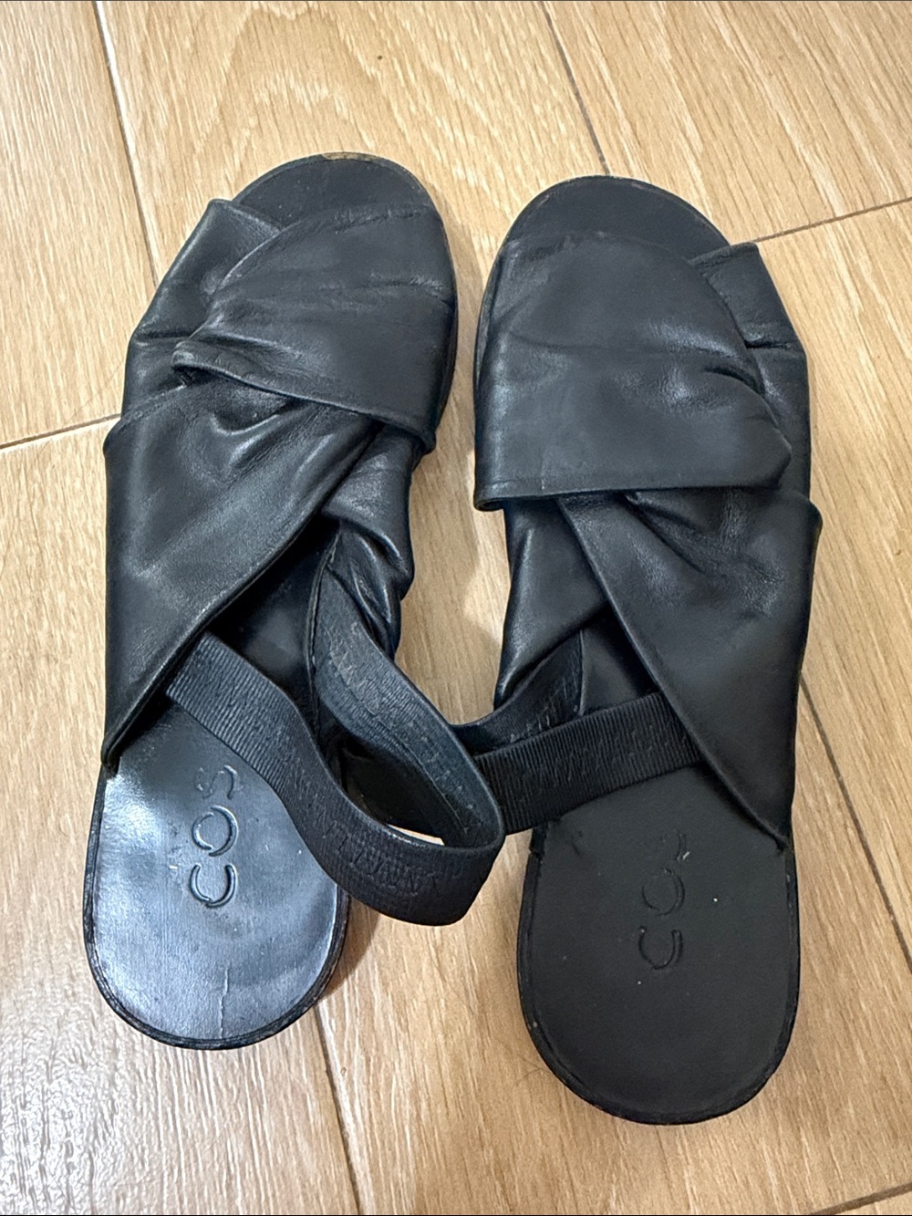 COS Black Leather Twist Slingback Sandals